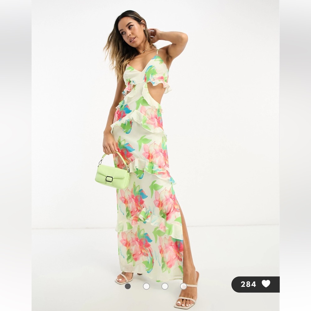 **NWT** Pretty Lavish cut-out ruffle maxi dress in ivory floral